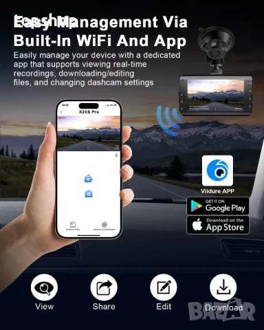 НОВА K20S Pro предна и задна даш камера, 4K с 64GB карта, 4K+1080P WiFi, 2-канална камера с 3" IPS, снимка 7 - Аксесоари и консумативи - 50542333