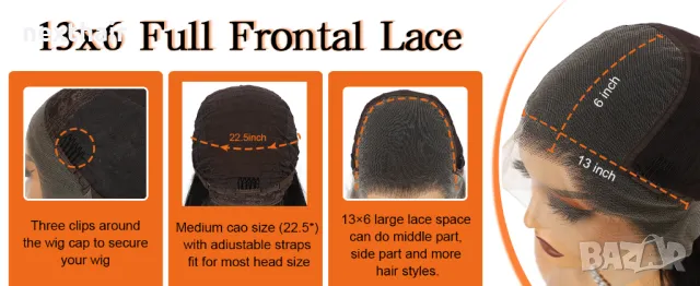 80 см Дълга черна копринено права синтетична перука с дантела 13*6 лейс фронт LACE FRONT, снимка 2 - Аксесоари за коса - 50050143