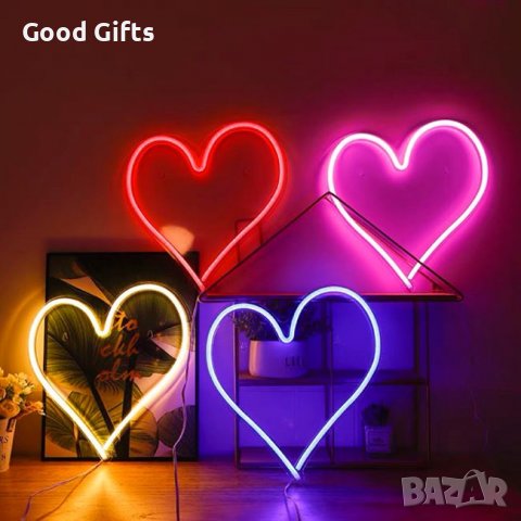 Голяма LED Неонова лампа сърце , подарък за Св.Валентин
