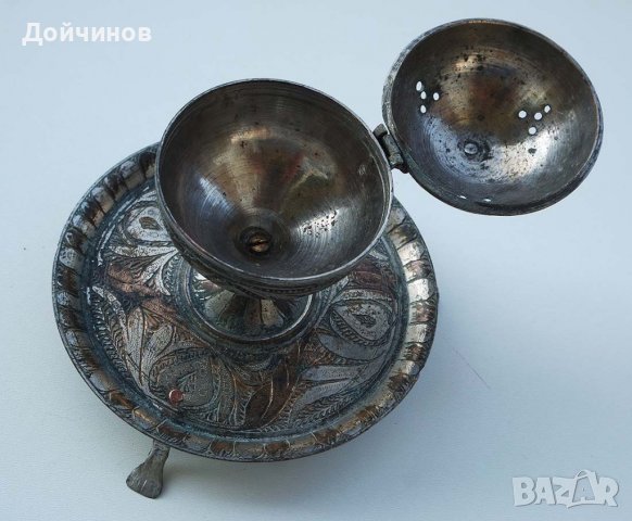 Антична, старинна кадилница, гравирана, сребро, снимка 3 - Антикварни и старинни предмети - 37167947