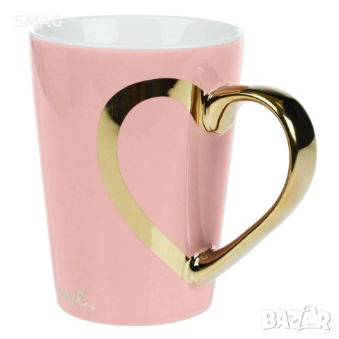 Розова триъгълна чаша "New Bone" със златиста дръжка – 350 мл_1225720