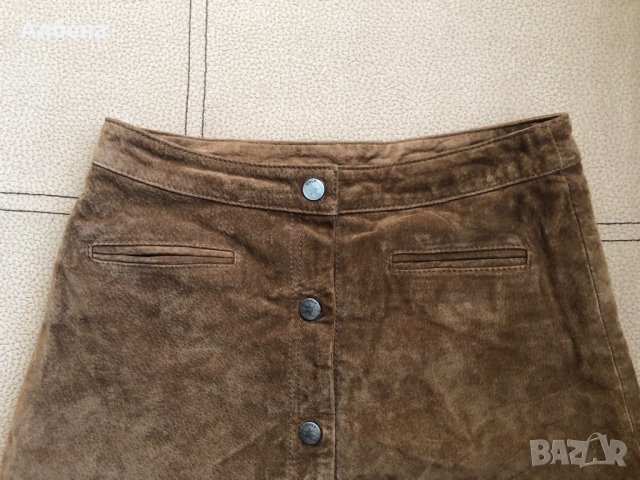 Пола висока талия с копчета естествена кожа Only, снимка 3 - Поли - 28371408