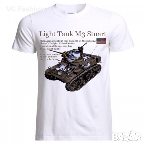 Мъжка Тениска Танк M3 Stuart Tank Panzer Armure WW2 Army War USA, снимка 1