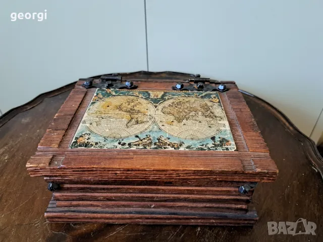 ретро дървена кутия книга с метален обков      15/4, снимка 2 - Антикварни и старинни предмети - 48974199