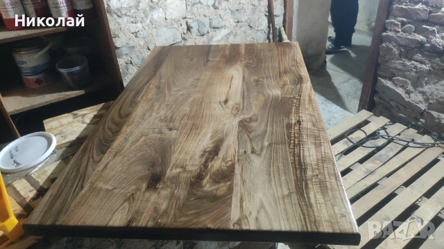 орехова трапезна маса от масив и желязо , снимка 2 - Маси - 53541543