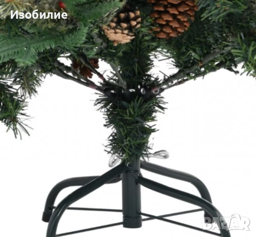 Изкуствена елха Luxury Diamond с червен глог и шишарки, снимка 2 - Декорация за дома - 52386817