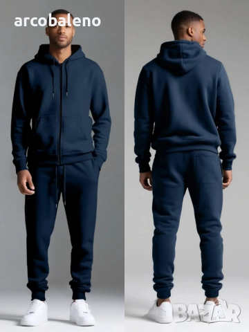 Мъжки есенно-зимен комплект от две части с качулка и дълъг ръкав с подплата от полар, 6цвята , снимка 2 - Спортни дрехи, екипи - 51473498