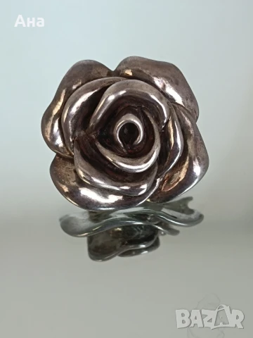 Красив сребърен пръстен роза , снимка 1