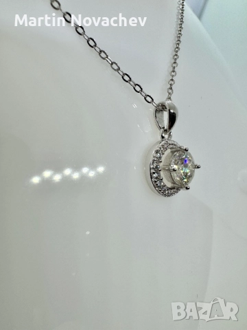 Сребърно колие с мойсанит (Диамант) 1 карат, снимка 6 - Колиета, медальони, синджири - 52371028