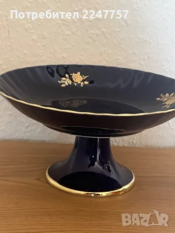Фруктиера  порцелан кобалт с позлата , снимка 2 - Антикварни и старинни предмети - 50174150
