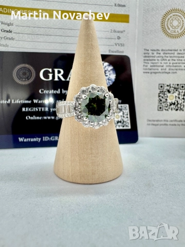 Сребърен пръстен с мойсанит (Диамант) 2 карата, снимка 3 - Пръстени - 51685070