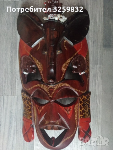 Ръчно изработена африканска племенна дървена маска - южноафрикански произход, снимка 5 - Декорация за дома - 53399952