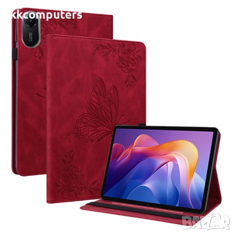 Xiaomi Redmi Pad 2 -Кожен калъф с Протектор, Дизайн Пеперуда/ Цвете, Стойка и Държач за писалка (Зел, снимка 3 - Калъфи, кейсове - 52116974