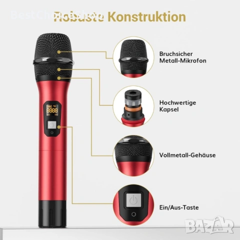 TONOR безжична микрофонна система с два микрофона – Черен и червен, снимка 12 - Микрофони - 53407582