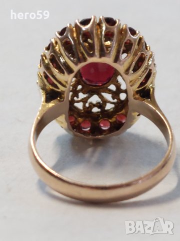 Дамски златен пръстен с гранати-Бохемия(чехски гранати), снимка 8 - Пръстени - 37328730