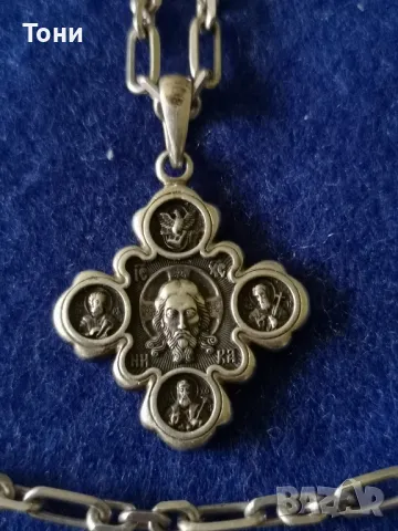 сребърен кръст Исус Христос-Божията майка, снимка 2 - Колиета, медальони, синджири - 49166642