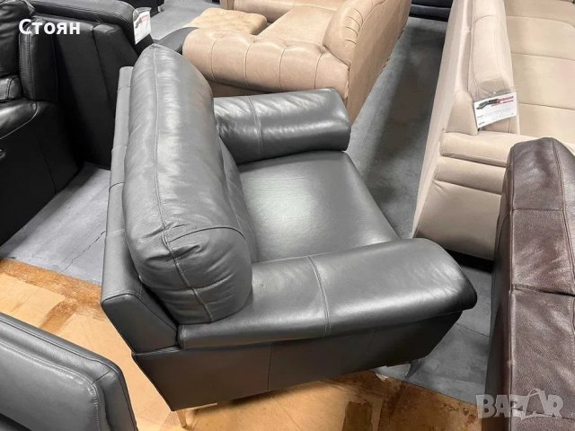 Сив кожен фотьойл, снимка 6 - Дивани и мека мебел - 40751000