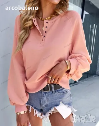 Дамски моден ежедневен широк едноцветен суичър с дълъг ръкав, 4цвята , снимка 2 - Суичъри - 39476902