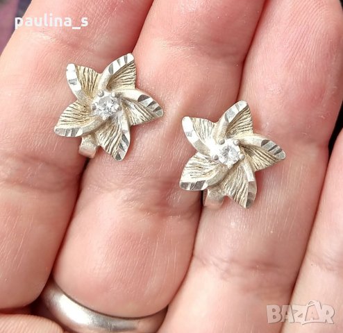 Сребърни обеци с циркони - цветя / проба 925 , снимка 3 - Обеци - 32395883