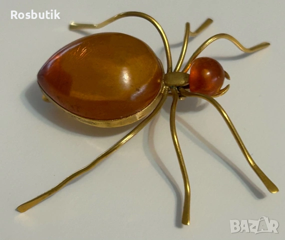 Антикварна рядка съветска брошка с Кехлибар , снимка 4 - Други - 53315116