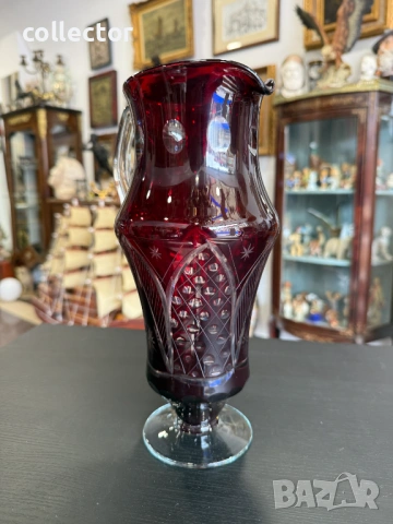 Кристална рубинена кана бохемско стъкло / Бохемия. №7881, снимка 5 - Антикварни и старинни предмети - 53498197