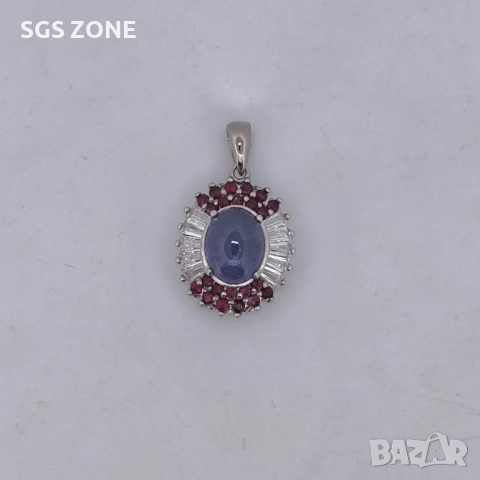 СРЕБЪРНА ВИСУЛКА С НАТУРАЛЕН ТАНЗАНИТ И РУБИНИ ОТ ТАЙЛАНД, снимка 3 - Колиета, медальони, синджири - 52315780