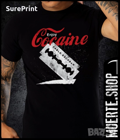 Черна тениска с щампа COCAINE ESCOBAR