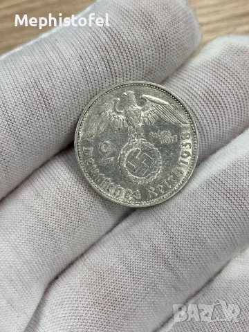 2 райхсмарки 1938 г Е, Германия - сребърна монета, снимка 3 - Нумизматика и бонистика - 44080569