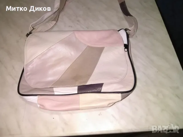 Бежова чанта естествена кожа 3 цвята като нова 28х21см, снимка 2 - Чанти - 49964179