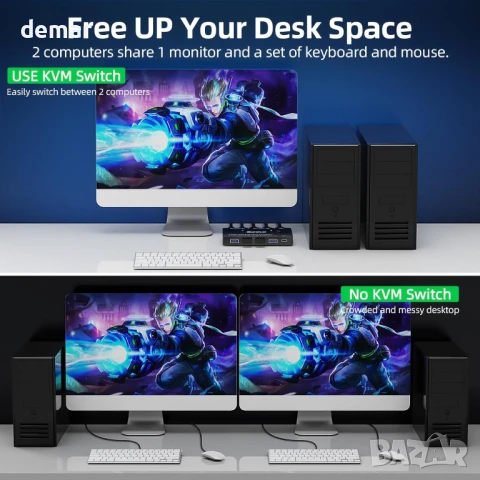 8K@60Hz HDMI KVM превключвател 2 компютъра 1 монитор, 3 х USB 3.0, снимка 2 - Друга електроника - 50964759