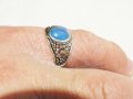 Стар Мъжки сребърен пръстен, Старинен красив сребърен пръстен със светло син кварц и красиви мотиви, снимка 3