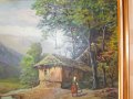 Стара картина ,Виктор Попов селски пейзаж,маслени бои,картонбои, снимка 7