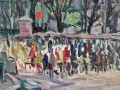 Евгени Томов /1934-2006/ Женскиат пазар София 1974 пейзаж масло, снимка 4