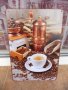 Метална табела кафе кафемелачка зърна джезве дървена лъжица, снимка 1 - Декорация за дома - 43121641