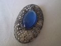 брошка Чешко стъкло с цвят синьо и филигранн 1920г , снимка 7