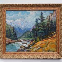 Пейзаж от Рила планина, стара картина, маслени бои, снимка 1 - Картини - 43812609