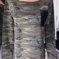 Блуза милитъри с джоб с черни пайети - трико, снимка 2 - Тениски - 28059402