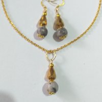 Красив комплект бижута с Лечебният камък Майфанит и златни кристали , снимка 3 - Бижутерийни комплекти - 33599102