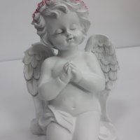 Ангел бял с розов венец - голям., снимка 1 - Статуетки - 37925809