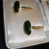 Мъжки позлатени копчета за ръкавели - Greenstone (Нефрит), снимка 4 - Други - 13659384