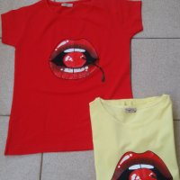 Тениска със устни и череша - Размер- С и М , снимка 4 - Тениски - 25610909