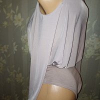 Amisu S-Боди в светъл телесен цвят с голи рамене и дълъг ръкав , снимка 5 - Корсети, бюстиета, топове - 43028749