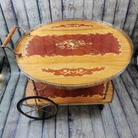 Старинна италианска количка за сервиране с интарзия, снимка 5 - Антикварни и старинни предмети - 43322689
