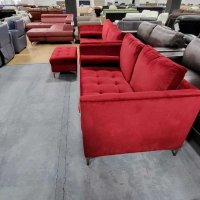Нови Червени дивани от плат тройка,двойка и табуретка "Idol", снимка 7 - Дивани и мека мебел - 39711887