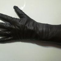Дълги тъмно кафяви дамски ръкавици естествена кожа, снимка 2 - Ръкавици - 27462100