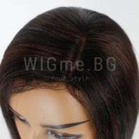 Тъмнокестенява перука от ЕСТЕСТВЕН косъм с медни кичури Селена, снимка 7 - Аксесоари за коса - 37879755