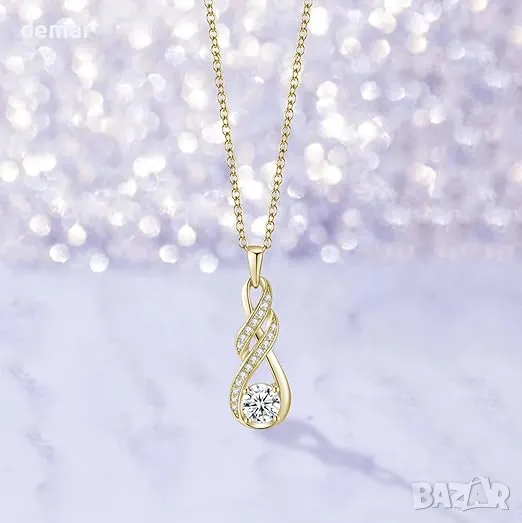 LOCIBLO Сребърно дамско колие с висулка безкрайност, 18K позлатено с рожден камък, 40+5 см, снимка 1