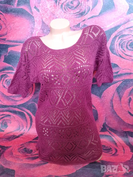 Цикламена блуза туника с къс ръкав Плетиво М, снимка 1