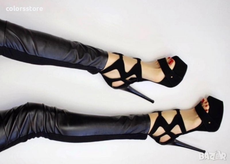 Сандали на ток - черен велур - 219, снимка 1