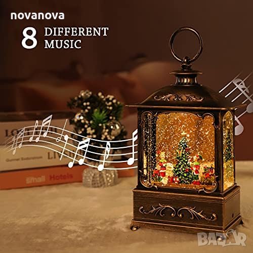 Музикалени коледени фенери с LED светлина и движещ се сняг, снимка 1